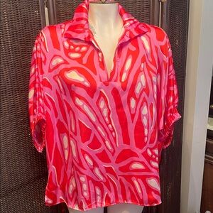 Adrienne Vibrant Red and Pink Patterned Blouse